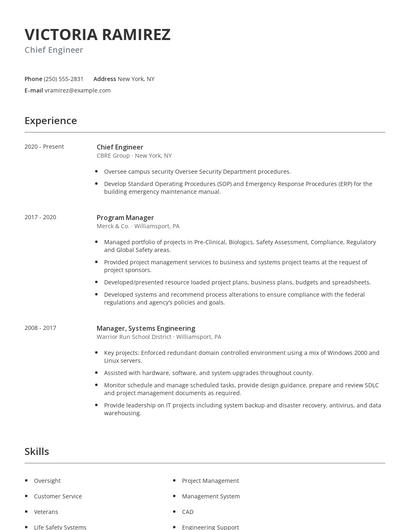 Chief Engineer Resume