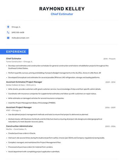 Chief Estimator Resume