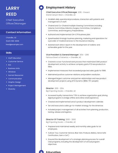 Chief Executive Officer/Manager Resume