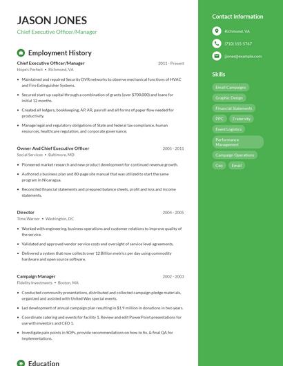 Chief Executive Officer/Manager Resume