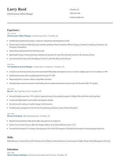 Chief Executive Officer/Manager Resume