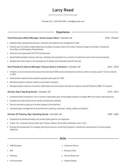 Chief Executive Officer/Manager Resume