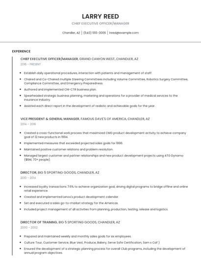 Chief Executive Officer/Manager Resume