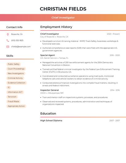 Chief Investigator Resume