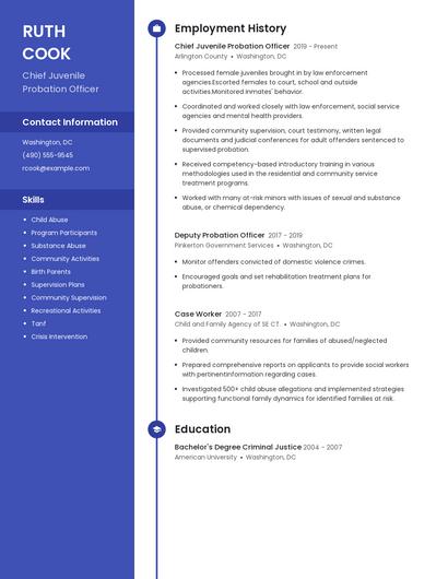 Chief Juvenile Probation Officer Resume