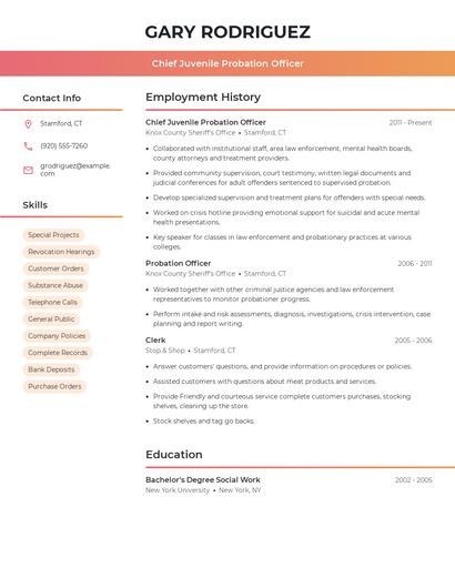 Chief Juvenile Probation Officer Resume