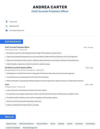 Chief Juvenile Probation Officer Resume