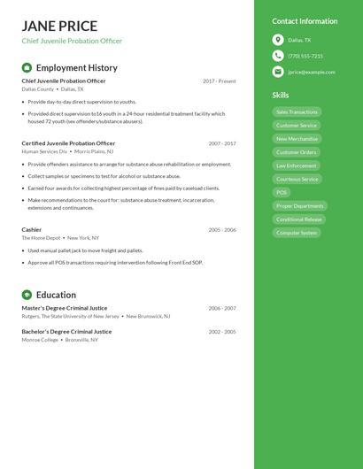 Chief Juvenile Probation Officer Resume