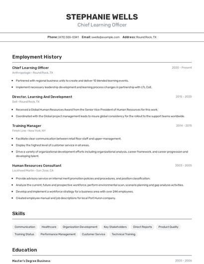 Chief Learning Officer Resume