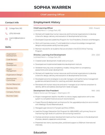Chief Learning Officer Resume