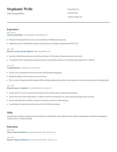 Chief Learning Officer Resume