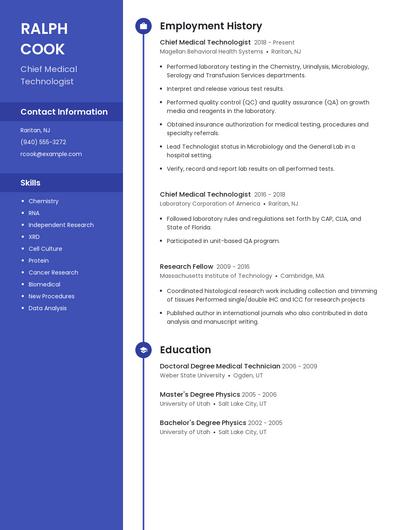 Chief Medical Technologist Resume