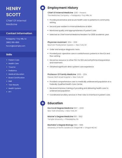 Chief Of Internal Medicine Resume