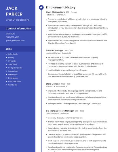 Chief Of Operations Resume