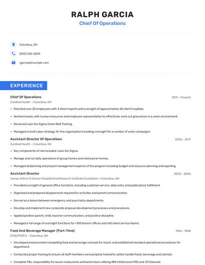 Chief Of Operations Resume