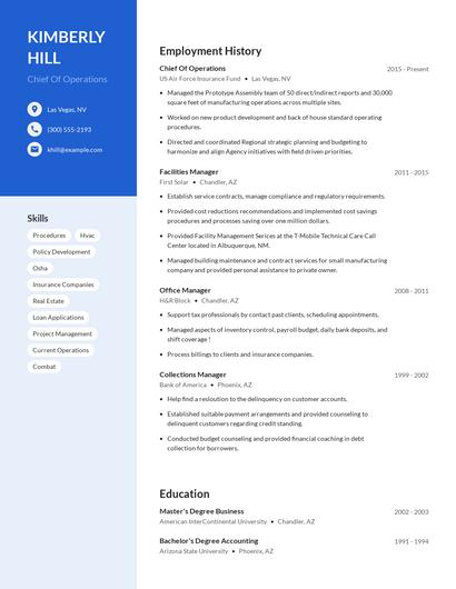 Chief Of Operations Resume