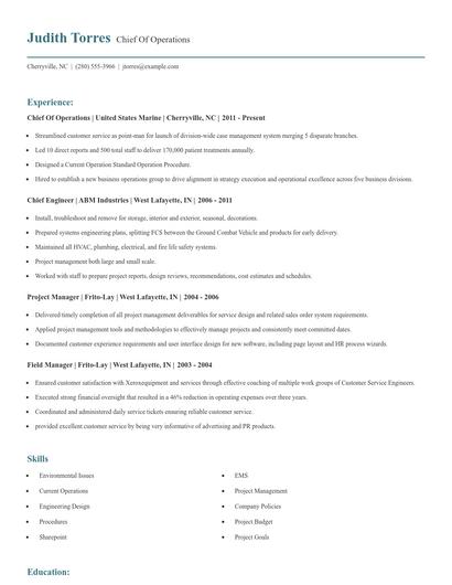 Chief Of Operations Resume
