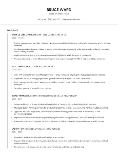 Chief Of Operations Resume