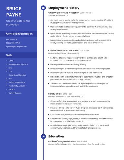 Chief Of Safety And Protection Resume