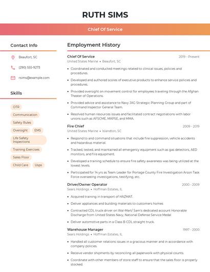 Chief Of Service Resume