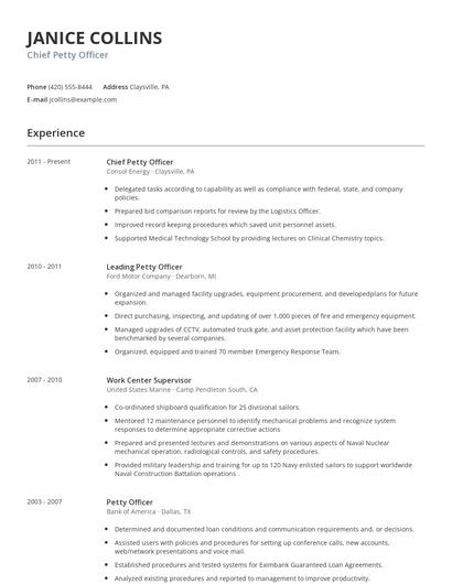 Chief Petty Officer Resume