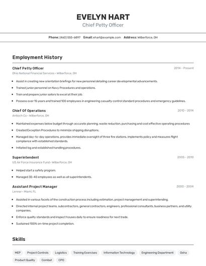 Chief Petty Officer Resume