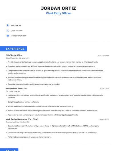 Chief Petty Officer Resume