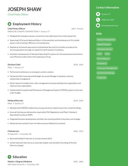 Chief Petty Officer Resume