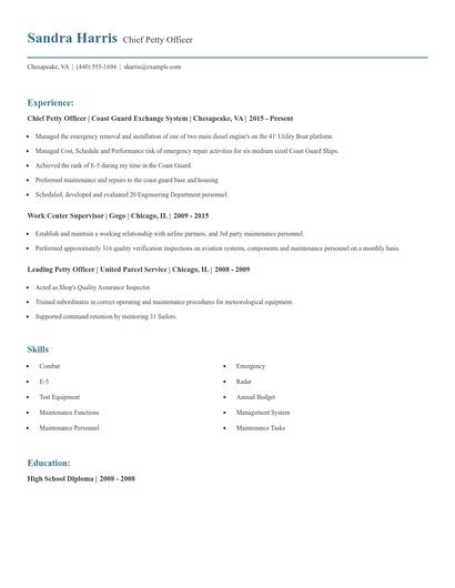 Chief Petty Officer Resume