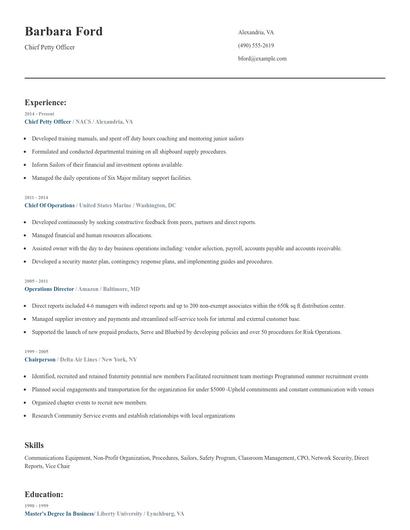 Chief Petty Officer Resume