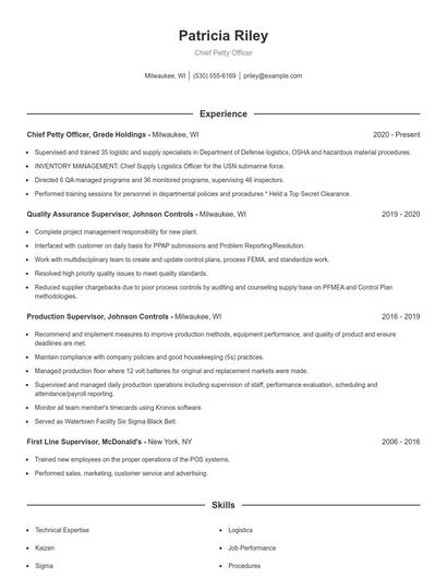 Chief Petty Officer Resume