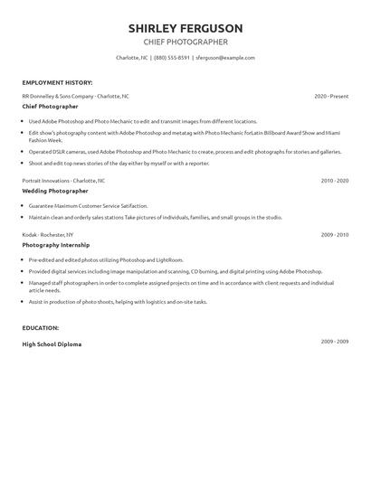 Chief Photographer Resume