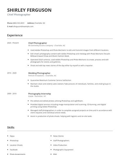 Chief Photographer Resume