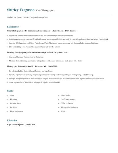 Chief Photographer Resume