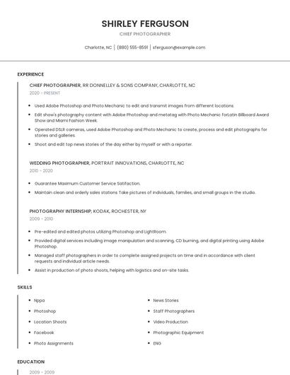 Chief Photographer Resume