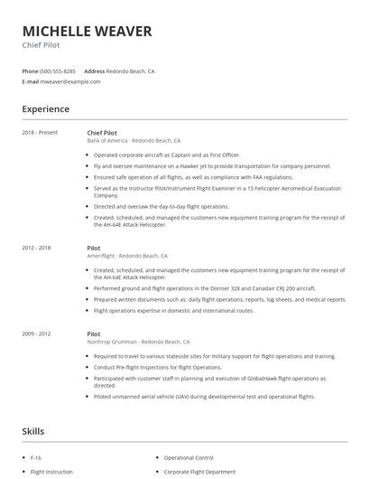 Chief Pilot Resume