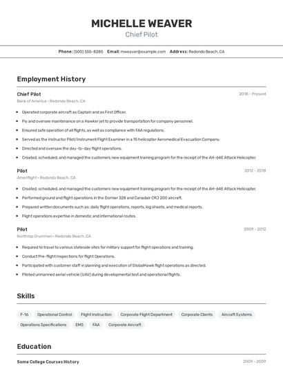 Chief Pilot Resume