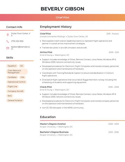 Chief Pilot Resume