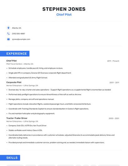Chief Pilot Resume