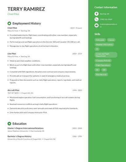 Chief Pilot Resume