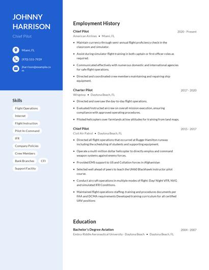 Chief Pilot Resume