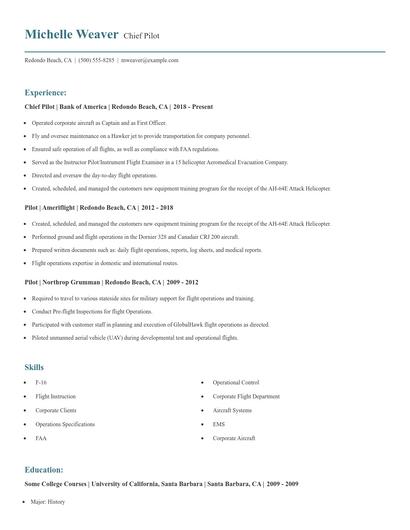 Chief Pilot Resume