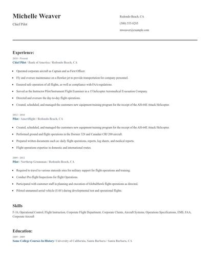 Chief Pilot Resume