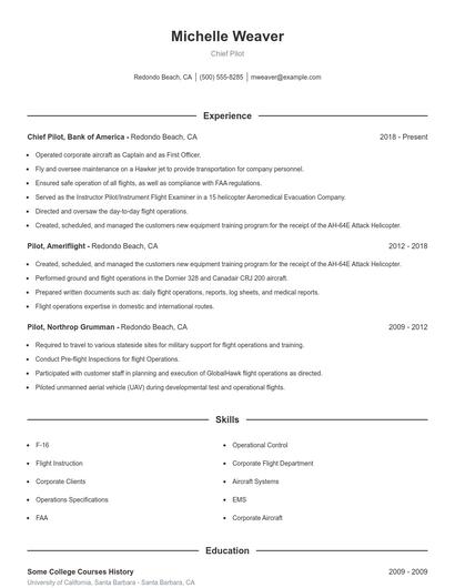 Chief Pilot Resume