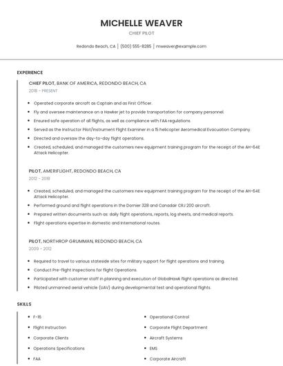 Chief Pilot Resume