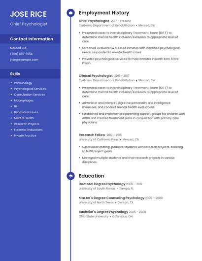 Chief Psychologist Resume