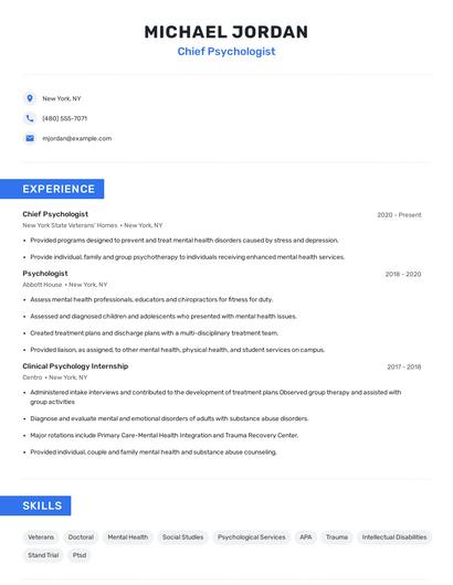Chief Psychologist Resume