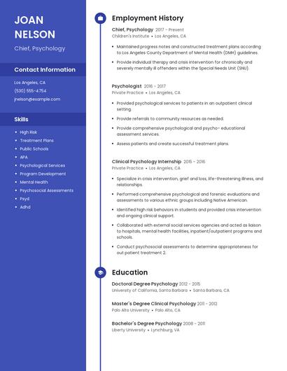 Chief, Psychology Resume