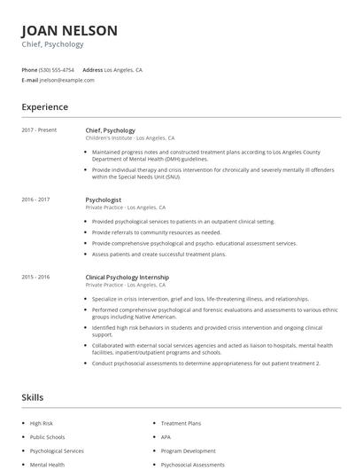 Chief, Psychology Resume