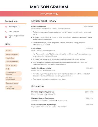 Chief, Psychology Resume